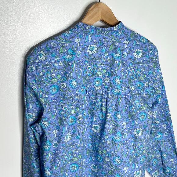 J. Crew Long Sleeve Fresco Poplin Top Womens Small Blue Floral Cotton Feminine - Picture 7 of 11